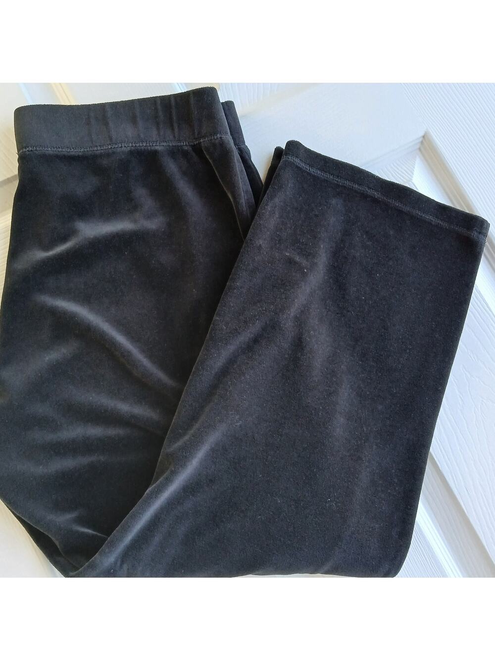 Talbots Black Velvet Pants Xp plush velour plus size petite wide leg pull on